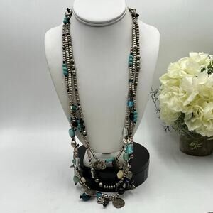 Uno de 50 Long Turquoise w/ Sea Charms "Ocean" Beaded Long Layered Necklace